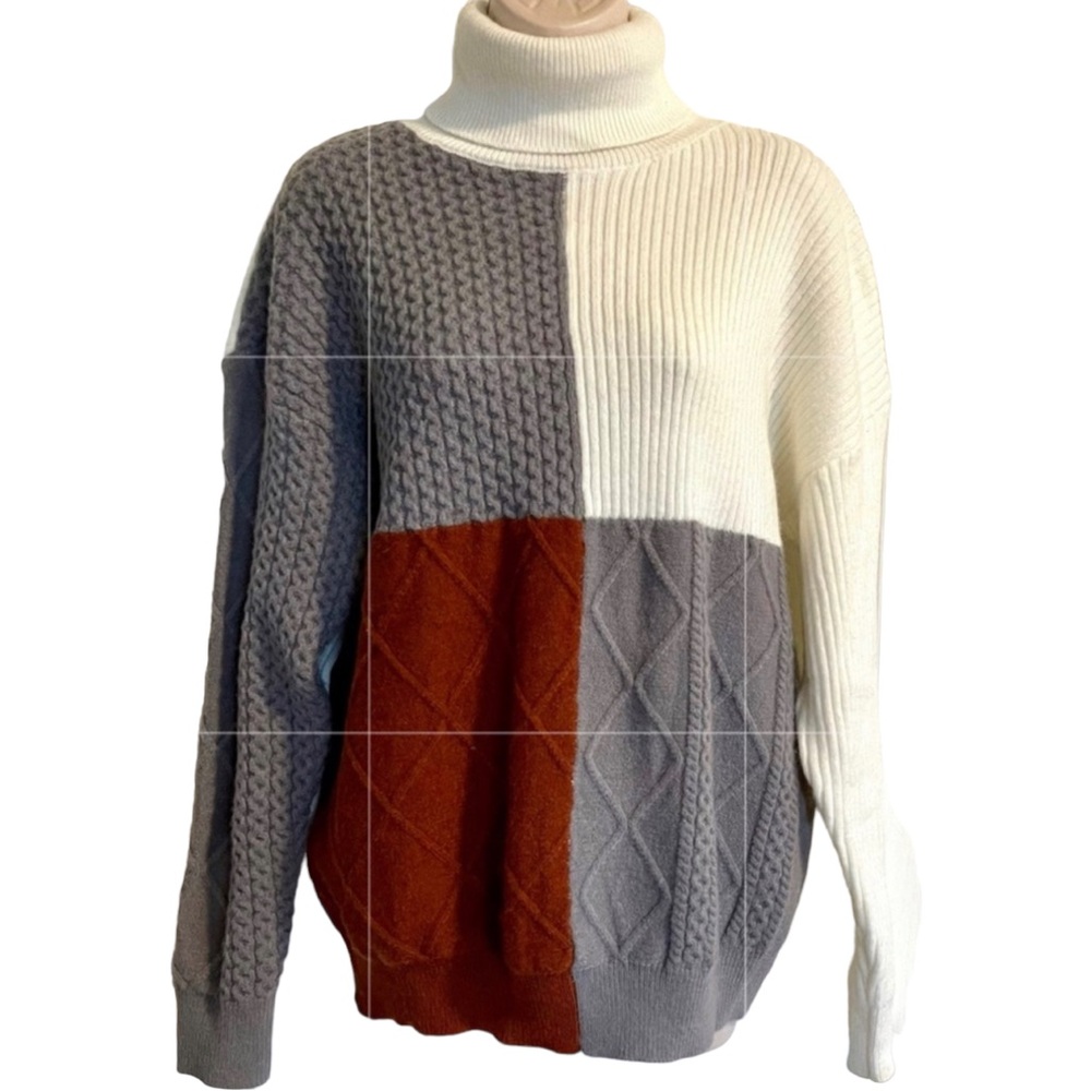 Color block chunky knit sweater L